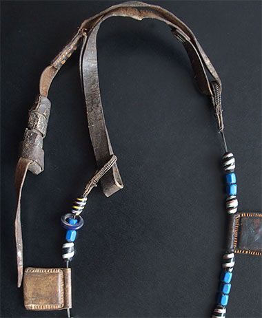 Necklace with four leather amulets - Borana - Kenya