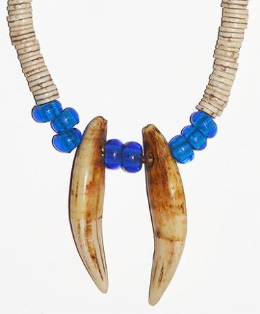 Necklace with blue glass-beads and animals teeth - West Africa