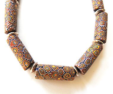 Necklace with Millefiori beads and silver etc - West Africa